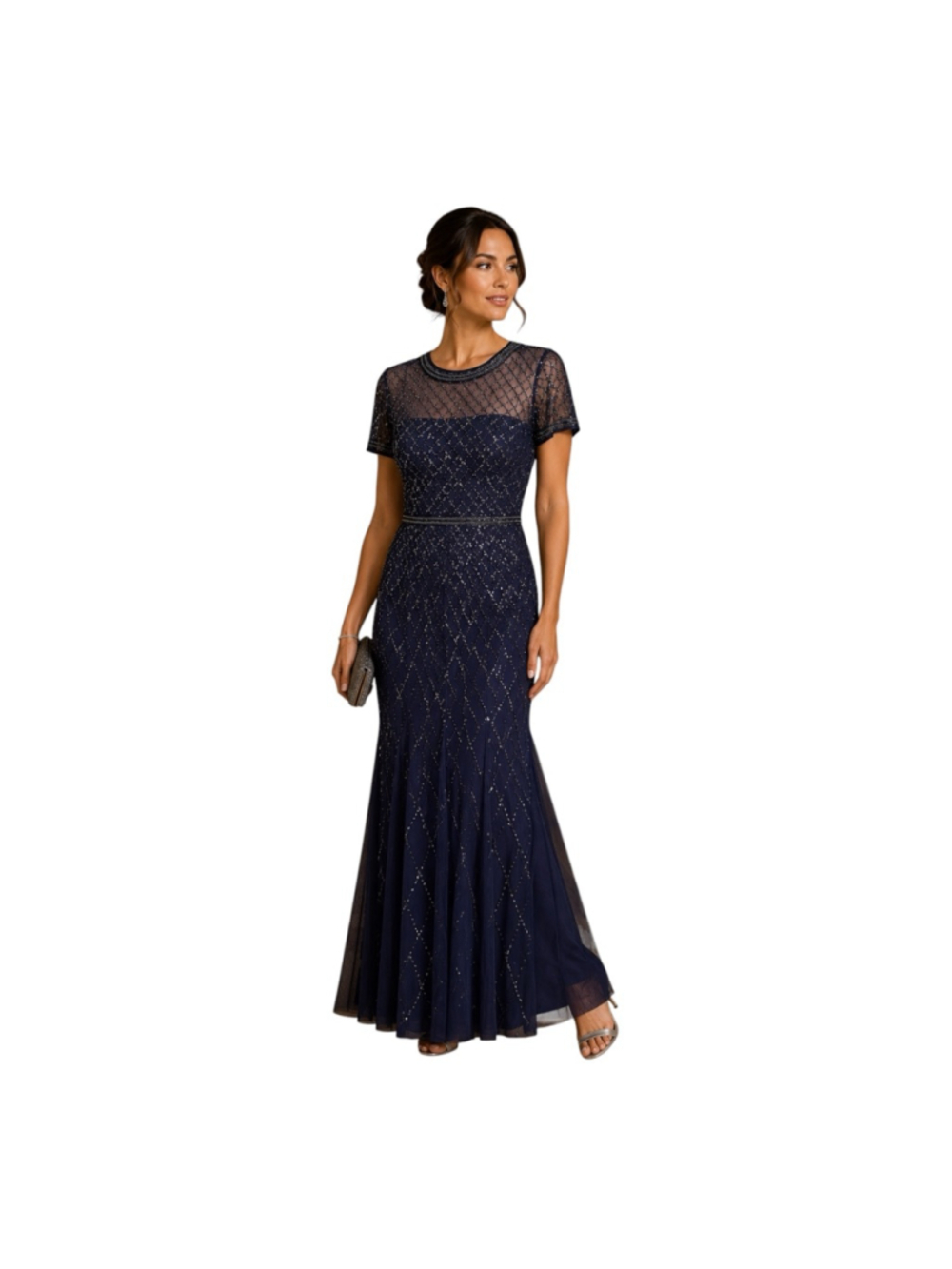 Adrianna Papell Beaded Evening Gown Navy Formal Dress Size 12 NWT